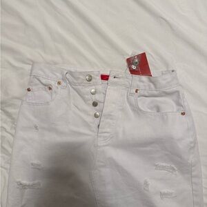 White Distressed Button mini skirt